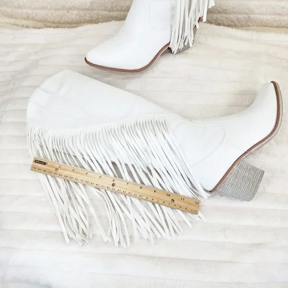 Wild One White Fringe Cowboy Cowgirl Boots Plus Plus size Friendly - Picture 10 of 13